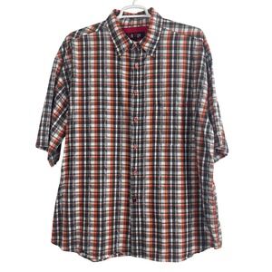 00767 Red Ape Plaid SS Button Up Shirt Men 4X Orange Black White Silver Metallic